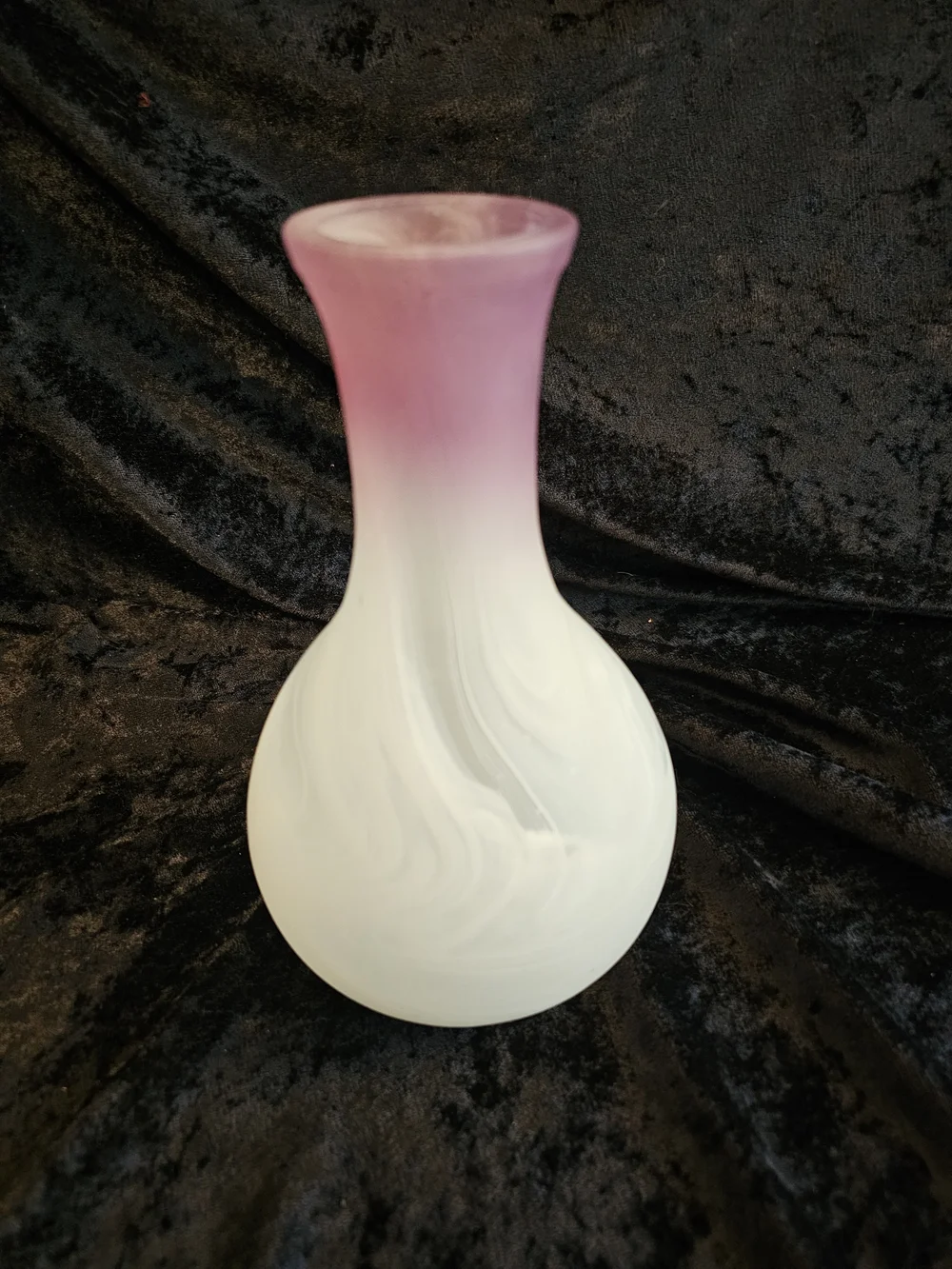 Vintage MCM Purple & White Satin Glass Vase Heavy 2lb Hand Blown Art Glass